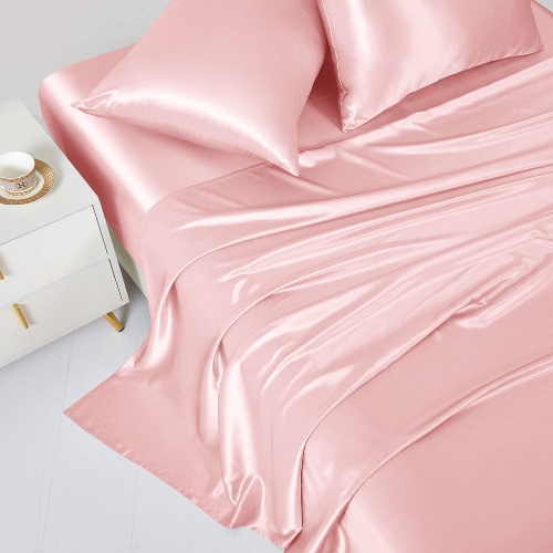 22 Momme Silk Sheet Set with Zipper Pillowcases | Charming Pink / Queen / Silk
