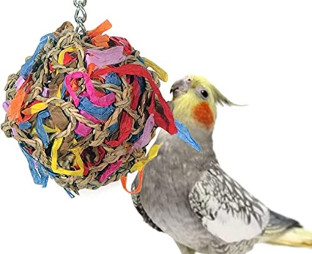 Sweet Feet and Beak Super Shredder Ball - Bird Cage Accessories to Keep Your Bird Busy Foraging for Hidden Treasures - Non-Toxic, Easy to Install Bird Foraging Toys for Small Sized Birds - 3 Inch - 3 inch