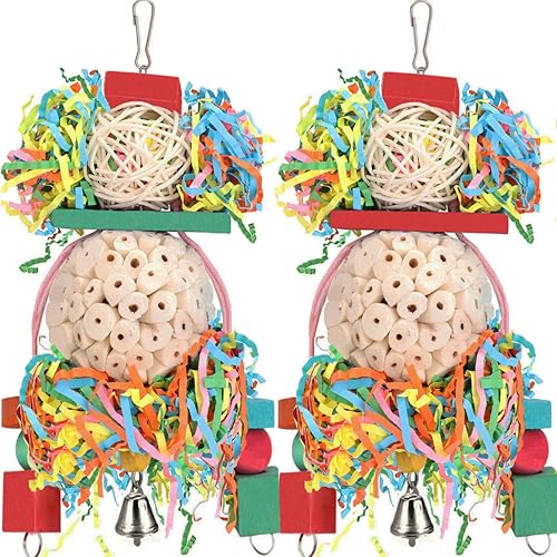 BBjinronjy Bird Toys,2PCS Conure Toys Hanging Natural Soft Sola Ball Beak Chew Shred Forage Toys for Parrots,Cockatiel,Conure,Love Birds,Parakeets,Budgie and Other Small Birds - M 2PCS A
