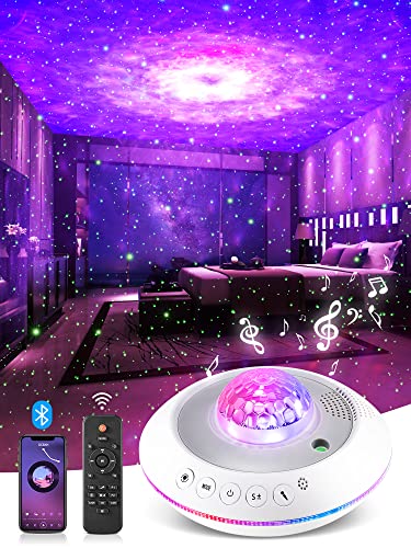 Galaxy Projector Light with Remote Timer Star Light Projector for Bedroom, 21 Colour Changing Sensory Lights Night Light Projector with Bluetooth Speaker, Star Projector Night Light for Kids Adult - White