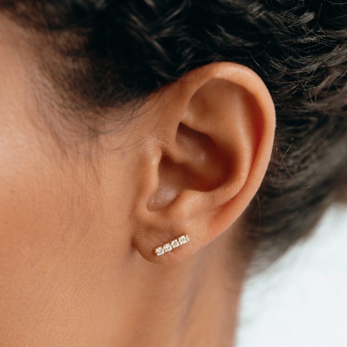 14k Yellow Gold Diamond Bar Stud Earrings - Lucia | Pair