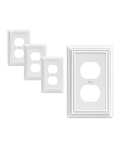 DEWENWILS 4 Pack White Outlet Cover Plate, White Metal Outlet Covers, 4.88"×3.13", Decorative Electric Outlet Covers - 1 Duplex 4PK - White