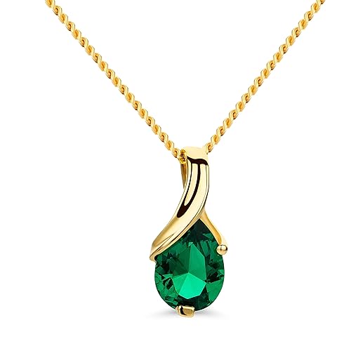 Orovi 14K White Gold Yellow Gold Necklace for Women - Stunning 585 Womens Pendant with Pear Shaped Ruby/Sapphire/Emerald/Topaz/Amethyst Pendant - Elegant Jewelry for Women - 14 K Yellow Gold Emerald