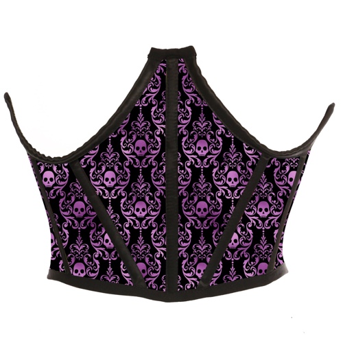 Lavish Purple & Black Skull Satin Open Cup Waist Cincher - Small / As Shown