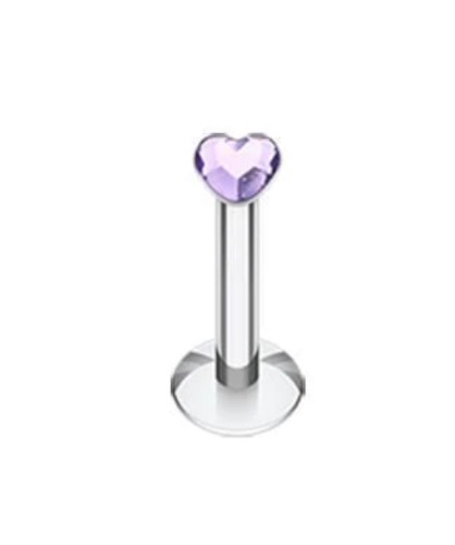 Tanzanite Heart Gem Top Internally Threaded Labret | 16G (1.2mm) / Length: 5/16" (8mm)