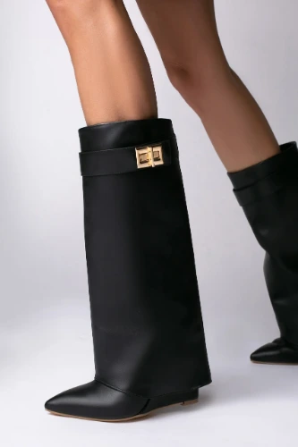 Cizme Morrigan cu toc pana, piele naturala, negre