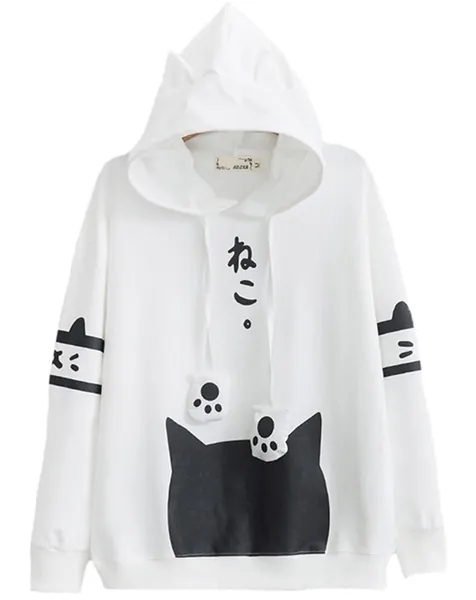 Candy Girl Women's Hoodie, Sweatshirt, Cat Print, Cat Ears, Paw Ribbon, Cute, Thin, Spring Item, Pullover, Cute