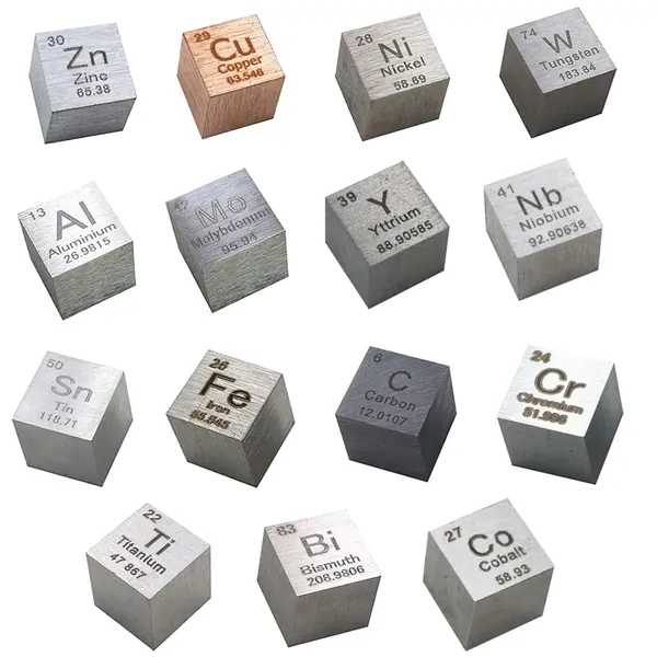GOONSDS ELEMENT CUBE - Set of 15 metal density cubes includes zinc tin copper iron aluminum carbon titanium nickel molybdenum bisma tungsten cobalt chrome niobium yttrium