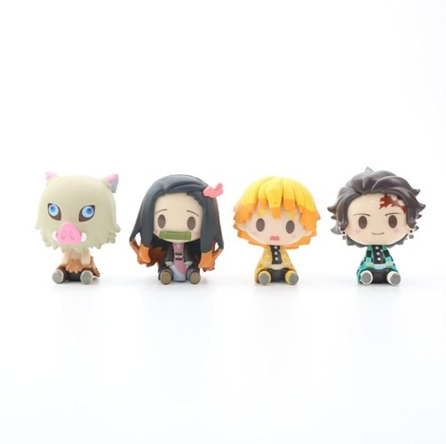 4 stuks Demon Slayer mini-figuur Q versie 4,5 cm Anime Tanjiro Zenitsu Nezuko Inosuke Demon Slayer figuur Devil speelgoed, cake-topper, mini-PVC collectie poppen speelgoed als decoratie geschenk thuis