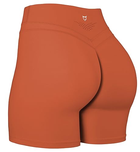 TomTiger Yoga Shorts for Women Tummy Control High Waist Biker Shorts Exercise Workout Butt Lifting Tights Women's Short Pants - Medium - Orange Rust
