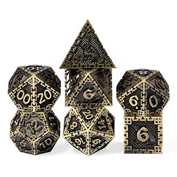 UDIXI Metal DND Dice, 7PCS Polyhedral Dice Set Dragon Metal Dice Set D&D for Dungeons and Dragons Role Playing Games and Other Tabletop Game (Ancient Bronze)