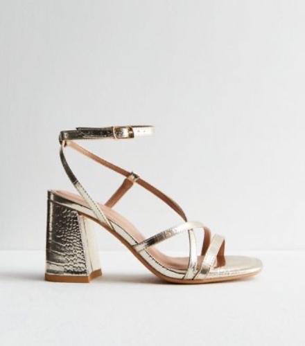 Gold Strappy Block Heel Sandals