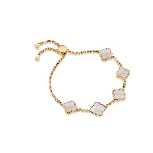 Clover Custom Name Bracelet (Gold) | 5 / Pearl