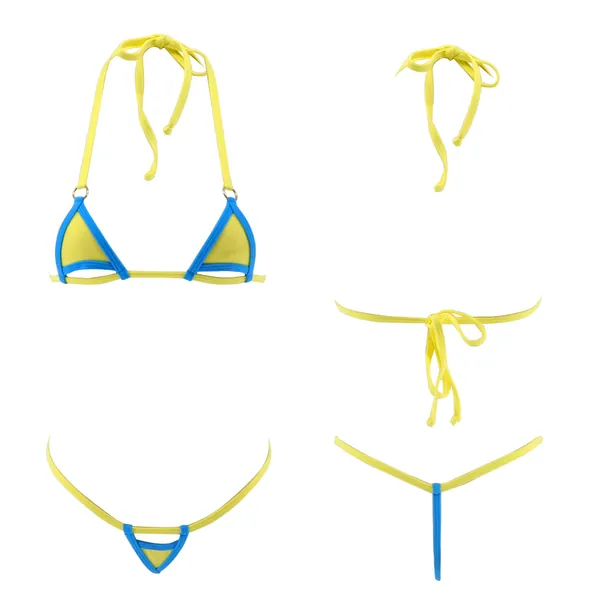 SHERRYLO Micro Bikini Swimsuit for Women Sexy Small Extreme G String Bikinis for Sunbathing Tanning Yellow Turquoise - 