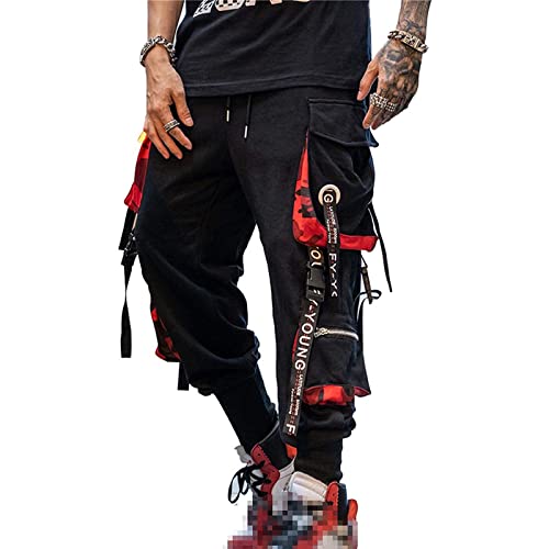 Hello MrLin Pantaloni da jogging da uomo, stile punk, cargo, larghi, abbigliamento tecnico, hip hop, harem, streetwear, tattici, pantaloni da pista.. - XXL - Nero