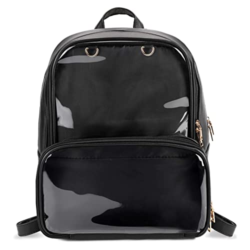 STEAMEDBUN Ita Bag Double Window Candy PU Leather Backpack Kawaii Pins Bag with insert - Black-large