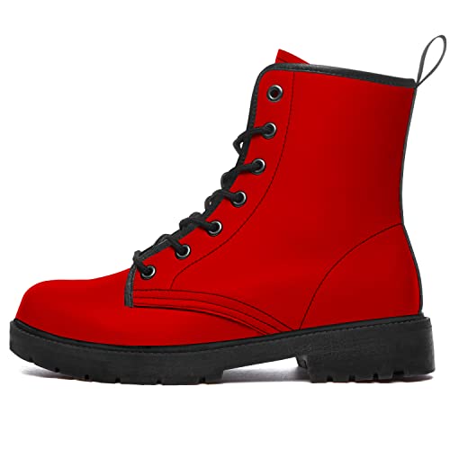 ADIGOW Black Boots Womens Mens Combat Boots Lace-Up Work Ankle Booties Vegan Leather Boots Waterproof Shoes Gifts for Boy Girl - 11 Women/9.5 Men - Red