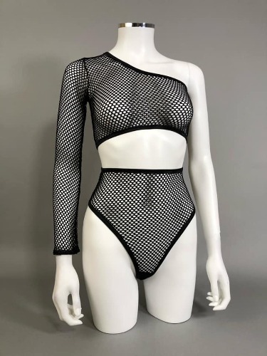 ATTITUDE PROBLEM - One Shoulder Fishnet Crop Top | UK 8-10