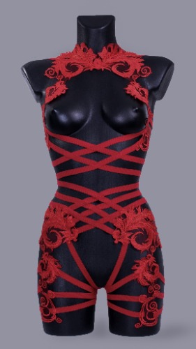 PLEASURE PRINCIPLE - Open Front Cage Bralette | 14-16 / Red