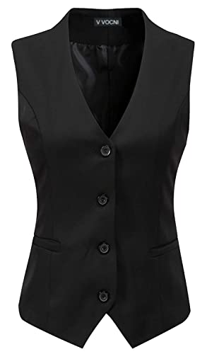 V VOCNI Women's Fully Lined 4 Button V-Neck Economy Dressy Suit Vest Waistcoat - X-Large - Black