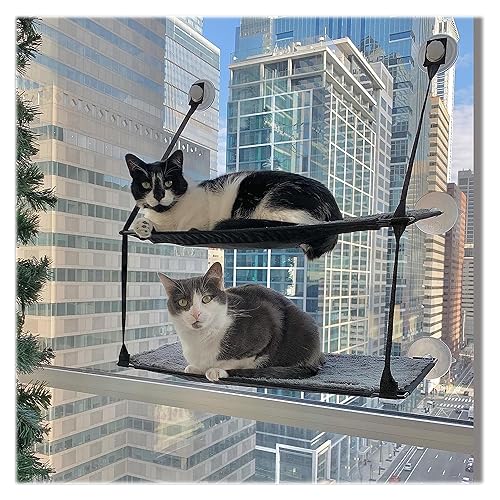 K&H Pet Products EZ Mount Window Sill Cat Bed, Cat Window Hammock, Sturdy Cat Window Perch for Large Cats, Cat Window Bed Cat Furniture, Cat Hammock for Window Cat Perch Cat Shelf - Double Stack Gray - 12 X 23 Inches - Double Stack