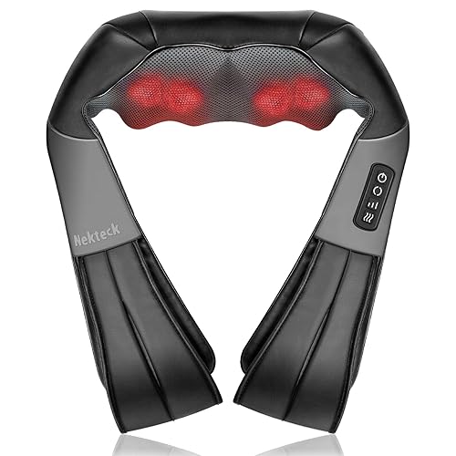 Shiatsu Neck and Back Massager with Soothing Heat, Nekteck Electric Deep Tissue 3D Kneading Massage Pillow for Shoulder, Leg, Body Muscle Pain Relief, Home, Office, and Car Use - Black