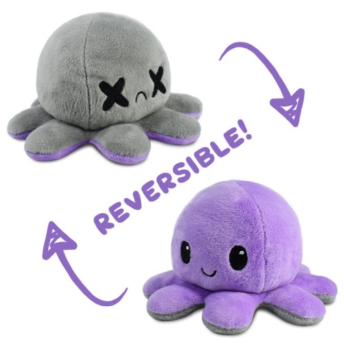 TeeTurtle | The Original Reversible Octopus Plushie | Happy Purple + Dead Gray