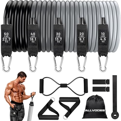 Resistance Bands, Resistance Band Set, Workout Bands, Exercise Bands for Men and Women, Exercise Bands with Door Anchor, Physical Therapy, Shape Body - Gray 10~150LBS