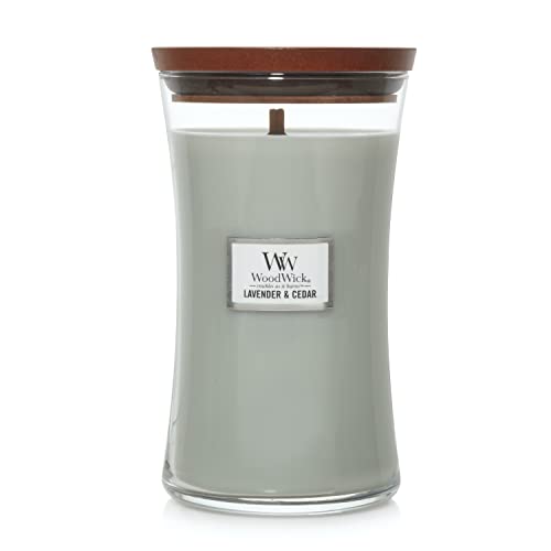 WoodWick Large Hourglass Candle, Lavender/Cedar - Premium Soy Blend Wax, Pluswick Innovation Wood Wick, Made in USA - LAVENDER/CEDAR - WoodWick Large - Single Pour