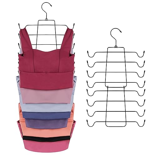 ZEDODIER Tank Top Hanger, 2 Pack Space Saving Bra Hangers, Non-Slip Hanging Sport Bras Holder, Closet Organizers and Storage for Camisoles Tank Tops Bras Ties Swimsuits Strappy Dress, Black - 2 Pack - Black