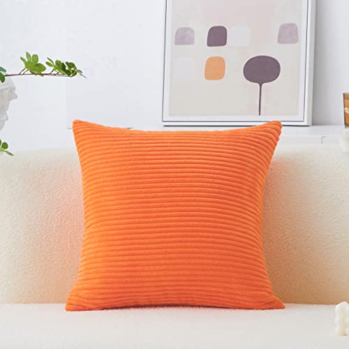 Home Brilliant Orange Pillow Cover 18x18 Decorations Holiday Accent Pillow Case Striped Corduroy Soft Plush Velvet Rust Throw Pillow Cover for Couch, Orange, 18x18 inches (45cm) - 18" x 18" - V-orange