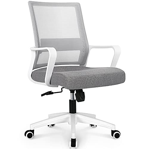 NEO CHAIR Office Chair Ergonomic Desk Mid Back Mesh Computer Gaming Chair with Lumbar Support Comfortable Cushion Swivel Adjustable Height Armrest for Home (Grey) - Grey