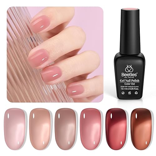 Beetles Jelly Lot de 6 vernis à ongles en gel UV, neutre, translucide, rose nude, lampe UV détremper, manucure, DIY, cadeau pour fille - Ivre de vin