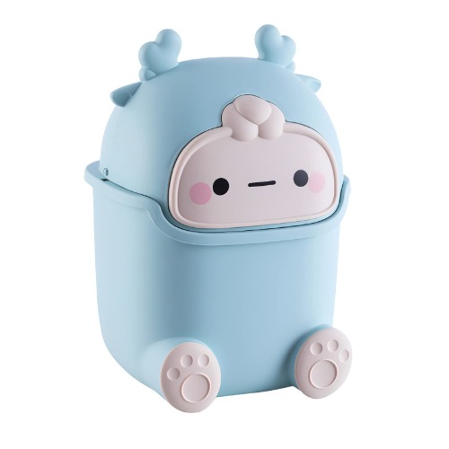 Aiabaleaft Cute Flip Trash Can Cute Animal Shape Trash Cans Cute Desktop Trash Can for Bathrooms,Kitchens,Offices,Waste Basket for Dressing Table(Sky Blue) - Sky Blue