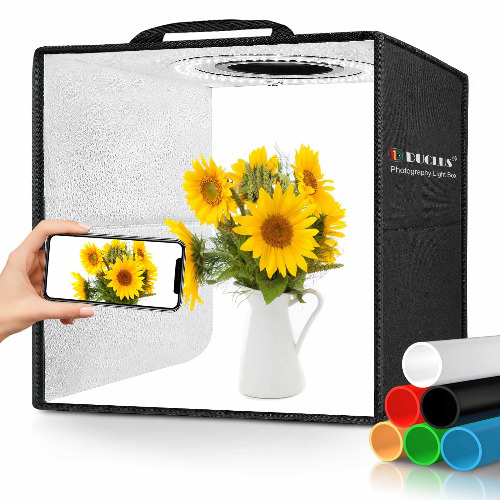 Light Box Photography, DUCLUS Portable Photo Studio Booth Box, 12" x 12" Professional Mini Shooting Tents with 112 LED Lights Dimmable, 6 Backdrops for Small Product: Jewelry, Miniature Models etc. - 12 inch