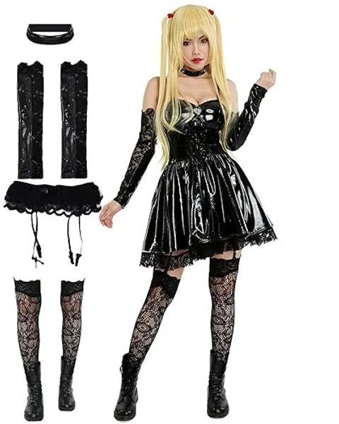 Haikyuu Women Goth Dress With Stockings Garters Choker Gothic Cosplay Costume Halloween