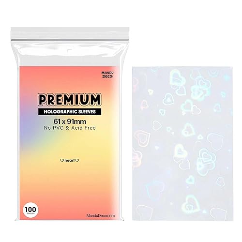 Mandu Deco Heart Holographic Kpop Photocard Sleeves Card Protector PVC Free and Acid Free Shield Cover 100 Sleeves per Pack (61x91mm(for Double sleeving)) - 61x91mm(for double sleeving)