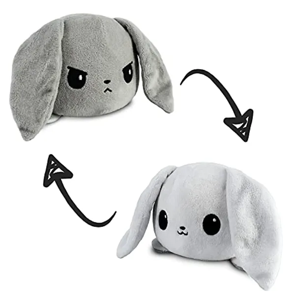 TeeTurtle | The Original Reversible Floppy Ear Bunny Plushie | Patented Design | Gray & White | Happy + Angry | Show Your Mood Without Saying a Word! - 