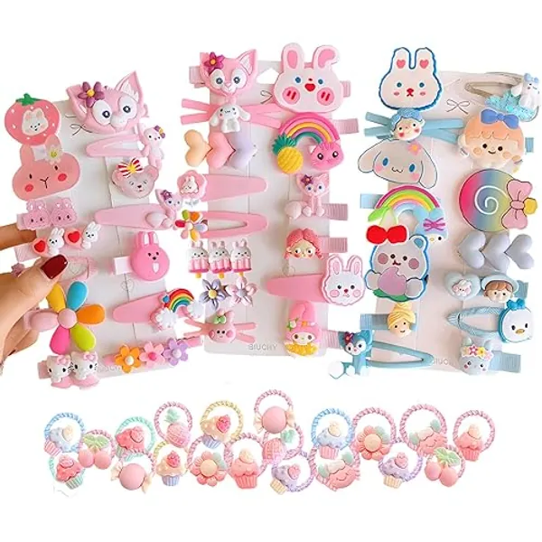 62PCS Toddler Girls Hair Accessories Set - Flower, Rainbow, Candy Fruits Barrettes, Hair Pins & Clips for Kids