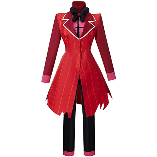 UPUPCOS Hazbin Hotel Angel Dust Cosplay Costume Pink V Neck StripeDress Sweatshirt With Gloves Halloween Christmas Suit