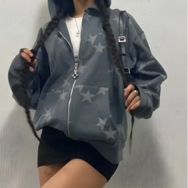 Star Print Zip-Up Hoodie