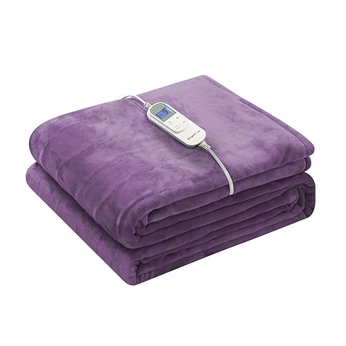 Wapaneus Electric Blanket 62”x84” Flannel Heated Blanket Twin Size with 5 Heating Settings 10 Hours Auto-Off, Fast-Heating, ETL Listed, Machine Washable, Purple - Purple - 62*84in