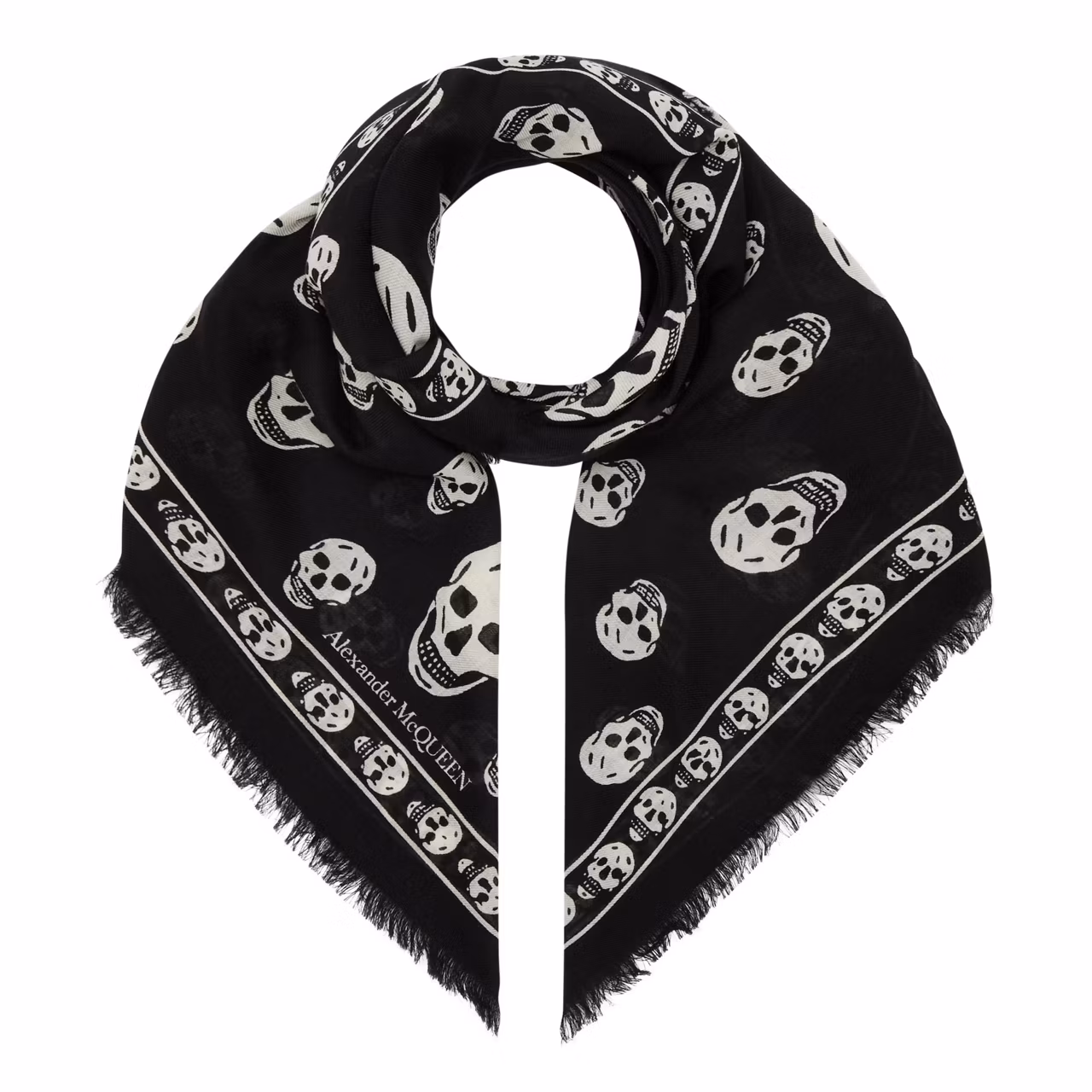 ALEXANDER MCQUEEN Silk Skull Fringed Square Scarf