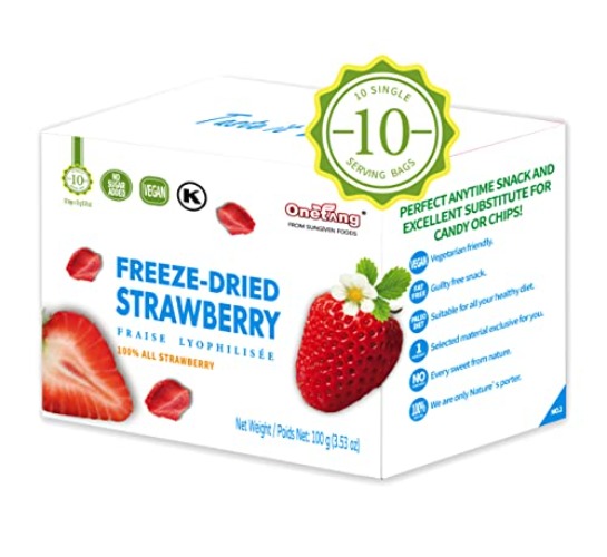 ONETANG Freeze-Dried Fruit Strawberry, 10 Pack Single-Serve Pack, Non GMO, Kosher, No Add Sugar, Gluten free, Vegan, Holiday Gifts, Healthy Snack 100 g