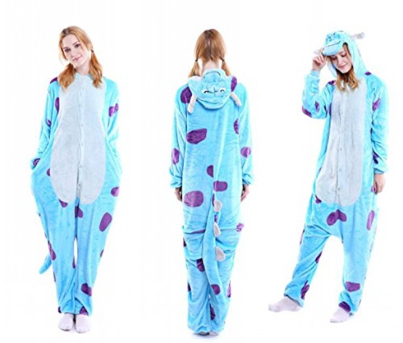Disney cartoon characters Green Mike Monster Sully Cookie Monster Elmo Onesie Fancy Dress Costume Hoody Pyjama Sleep wear Carnival Costume Sully, M(height 160cm-170cm) - Light Blue - M(height 160cm-170cm)
