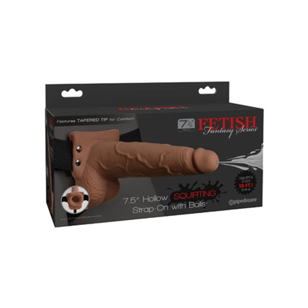 Pipedream Fetish Fantasy Series 7.5 in. Hollow Squirting Strap-On With Balls Tan/Black