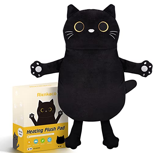 Microwave Heating Pad for Cramps Pain Relief, 16 * 12'' Moist Microwavable Period Menstrual Heating Pads for Cramps, Back, Neck Shoulder and Knee, Cute Stuffed Animal Heating Pad - Black Cat - Black Cat