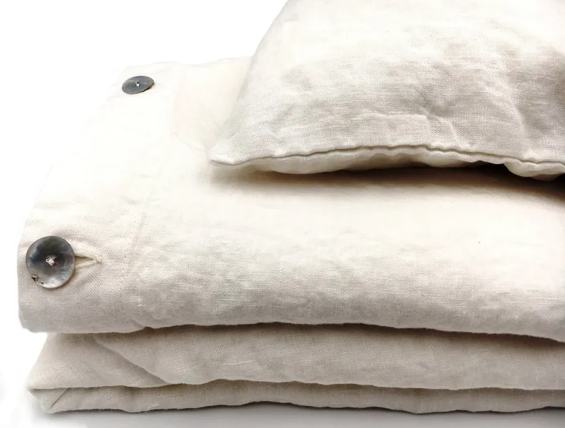 JOWOLLINA Bettwäsche-Set aus 100% Leinen Stonewashed 220 g/m2 (Off White, 200x200 cm, 2St. 80x80 cm) - Off White 200x200 cm, 2St. 80x80 cm