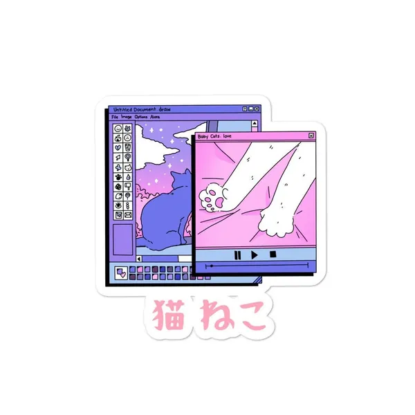 Pastel Goth Kawaii Cat Neko Sticker / Kawaii Aesthetic Soft Grunge Anime Sticker