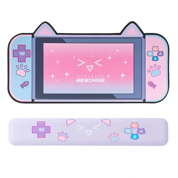 YOCORE Cat Ear Mouse Pad and Wrist Rest Non-Slip Rubber Base Desk Pad-Easy Clean Laptop Desk Mat for Gaming, Writing, or Home Office Work -